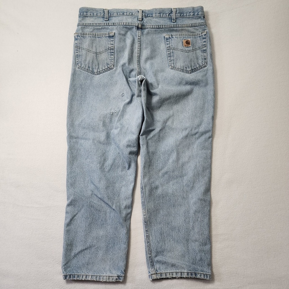 Vintage Y2k Carhartt Workwear Jeans Mens 40x29 Blue Fade Light Wash Distressed